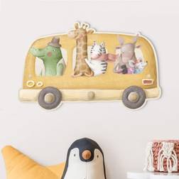 Kindergarderobe Holz Bus voller Tiere Aquarell