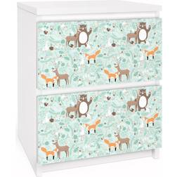 Carta adesiva per mobili IKEA Malm Cassettiera 2xCassetti Kids Pattern Forest Friends With Forest Animals