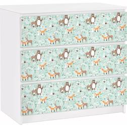 Carta adesiva per mobili IKEA Malm Cassettiera 3xCassetti Kids Pattern Forest Friends With Forest Animals