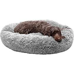 FurHaven 36" Round Large Donut Dog Bed Plush Long Calming Cuddler Cover Mist