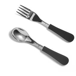 Avanchy 2-Piece Stainless Steel Baby Spoon Fork Combo Set In Black Black 2 Pack