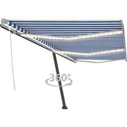 vidaXL Markise m LED-lys 600 x 300 cm Blå og Hvid