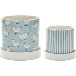 Melrose Set of 2 Blue Chicken Striped Planter Pots