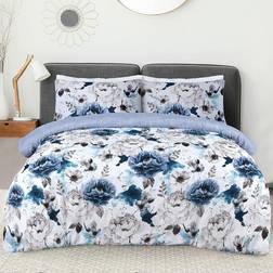 Sleepdown Inky Floral Soft Cosy Duvet Cover Blue