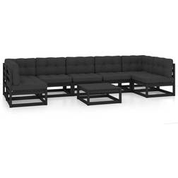 vidaXL Jardin 8 pcs Mobilier de Patio Noir Bois de Pin Massif Ensemble de Salon d'Extérieur