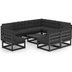 vidaXL Divani Giardino 10 pz Cuscini Massello di Pino Nero Set da Lounge da Esterno