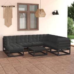 vidaXL Garden Room Set 8 Piezas Madera Maciza Antracita Almohadas Pino Conjunto de Sala de Exterior