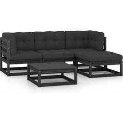 vidaXL Divani Giardino 5 pz Cuscini Legno Massello Pino - Nero Set da Lounge da Esterno