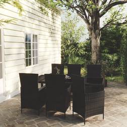 vidaXL da Giardino 7 pz Con Cuscini in Polyrattan Nero Set da pranzo per patio