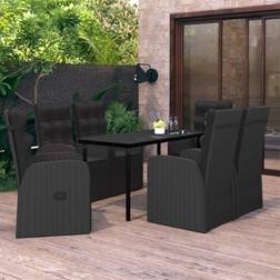 vidaXL 7-tlg Garten-Essgruppe mit Kissen Schwarz Essgruppe, 1 Tisch einschl. 6 Stühle