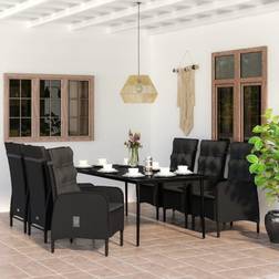 vidaXL 7-tlg Garten-Essgruppe mit Kissen Schwarz Essgruppe, 1 Tisch einschl. 6 Stühle