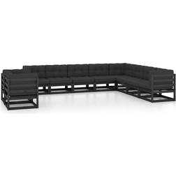 vidaXL Divani Giardino 10 pz Cuscini Massello di Pino Nero Set da Lounge da Esterno