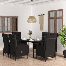 vidaXL 7-tlg Garten-Essgruppe mit Kissen Schwarz Essgruppe, 1 Tisch einschl. 6 Stühle