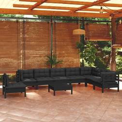 vidaXL Divani Giardino 9 pz Con Cuscini Neri in Legno di Pino - Nero Set da Lounge da Esterno