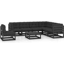 vidaXL Divani Giardino 8 pz Con Cuscini Massello di Pino Nero Set da Lounge da Esterno