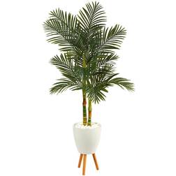 Nearly Natural Faux Trees Pink Pink Golden Cane Palm Artificial Plant