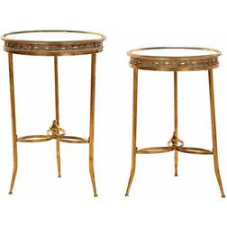 Dkd Home Decor Set of 2 small 40 Mirror Golden Metal Nesting Table 2pcs