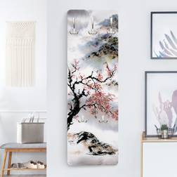 Wandgarderobe Japanische Aquarell Zeichnung Kirschbaum und Berge