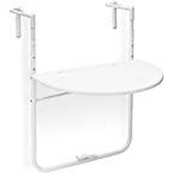 Relaxdays Bastian Attachable Balcony 60 x 40 cm 3 Levels Adjustable Rattan Look White Outdoor Side Table