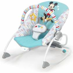 Bright Starts DISNEY BABY Transat évolutif (utilisable jusqu'à 30 mois) Mickey My Best Friend, 2 jouets inclus, Vibrations automatiques, Harnais Bleu