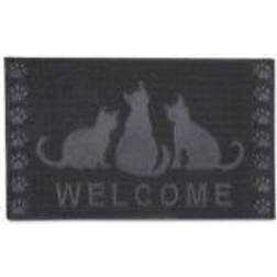 Relaxdays Rubber Doormat with Cat Pattern, Welcome Black cm