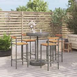 vidaXL 5 Piece Garden Grey Poly Rattan Solid Wood Acacia Outdoor Bar Set, 1 Table incl. 4 Chairs
