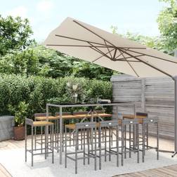 vidaXL 11 Piece Garden Grey Poly Rattan Outdoor Bar Set