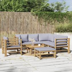 vidaXL 8-tlg Garten-Lounge-Set mit Kissen Hellgrau Bambus Lounge-Set