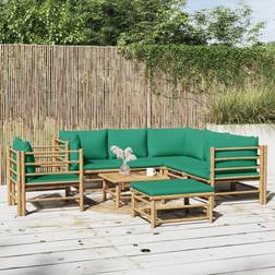 vidaXL Jardin 8 Pcs Sectional Sofa With Green Cushions Bamboo Ensemble de Salon d'Extérieur