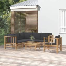 vidaXL 7 PCs Jardín Estar Con Cojines Bambú Gris Oscuro Conjunto de Sala de Exterior