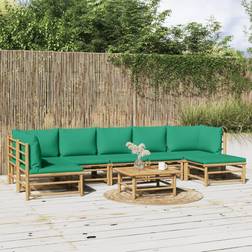 vidaXL Set muebles jardín 8 piezas bambú con cojines verde - Marrón Conjunto de Sala de Exterior