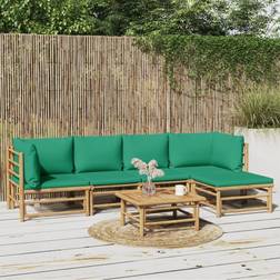 vidaXL Patio Furniture Set 6 Piece Sectional Sofa with Green Cushions Bamboo Conjunto de Sala de Exterior