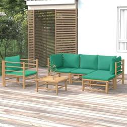 vidaXL Set muebles jardín 6 piezas bambú con cojines verde - Marrón Conjunto de Sala de Exterior