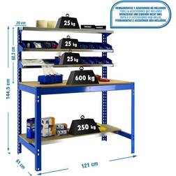 Banco De Trabajo Bt1 1200 Azul/madera 1445x1210x610mm