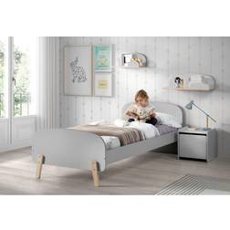 Vipack Lit Enfant 90x200 cm Bois Gris Brillant Et Pieds Pin Massif Clair Kiddy