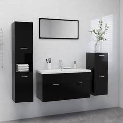 vidaXL Ensemble De Meubles De Salle De Bain Armoire De Rangement Placard De Toilette Miroir Mural Armoire d'Evier Et Lavabo Noir Aggloméré