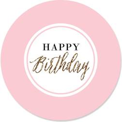 Chic Happy Birthday Pink and Gold Birthday Party Circle Sticker Labels 24 Ct Pink