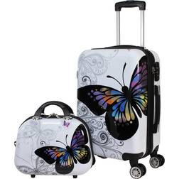 World Traveler Butterfly 2-piece Hardside Carry-on Spinner Luggage Set