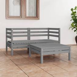 vidaXL Divani Giardino 3 pz Grigio in Legno Massello di Pino Set da Lounge da Esterno