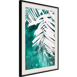 Artgeist Inramad White Palm on Teal Background Poster