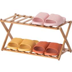 Basicwise Bamboo Foldable Free Standing Organizer Shoe Rack