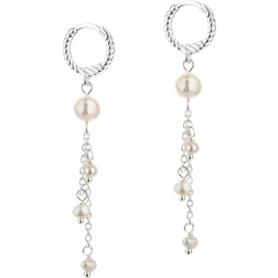 Aqua Dulce Christ Hoops Earrings - Silver/Pearls