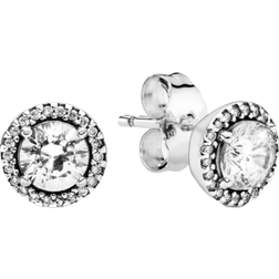 Pandora Round Sparkle Halo Stud Earrings - Silver/Transparent