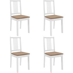 vidaXL Chaises À Manger Avec Coussins 4 pcs Blanc Bois Solide Chaise de Cuisine