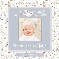 Babyalbum mit Fensterausschnitt für das 1. Lebensjahr zum Eintragen der schönsten Momente und Erinnerungen mit Platz für Fotos genderneutral für Jun
