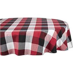 DII 70" Round Tri Color Check Tablecloth Red