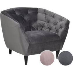 Actona Hellin En Velours Capitonné Anthracite Fauteuil