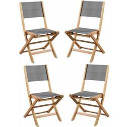 BigBuy Outdoor Set Van 4 Tuinstoelen In FSC Acaciahout En Textiel Zitting 50 x 57 x 90 cm Grijs