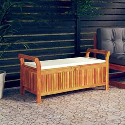 vidaXL Banco Almacenaje Jardín Con Cojín Madera Maciza De Acacia 126 cm