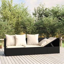 vidaXL Lettino Prendisole da Esterno Con Cuscini Nero in Polyrattan